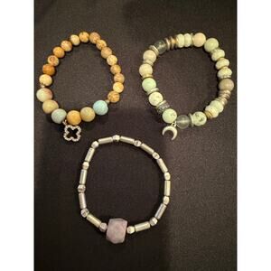 Bracelet lot of 3 natural stone stretch bracelets. Hematite, Magnesite, Jasper